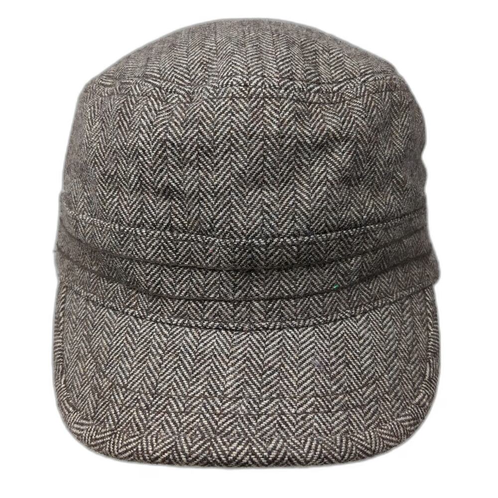 Banana Republic Army Cap Brown S/M Fitted Herringbone Wool Hat Cadet Casual